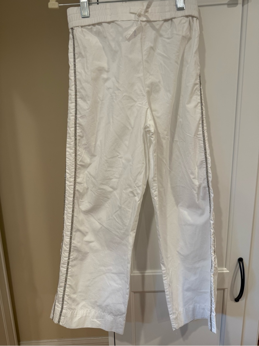 Zara White Kids Casual Drawstring Pants with Silver Side Trim